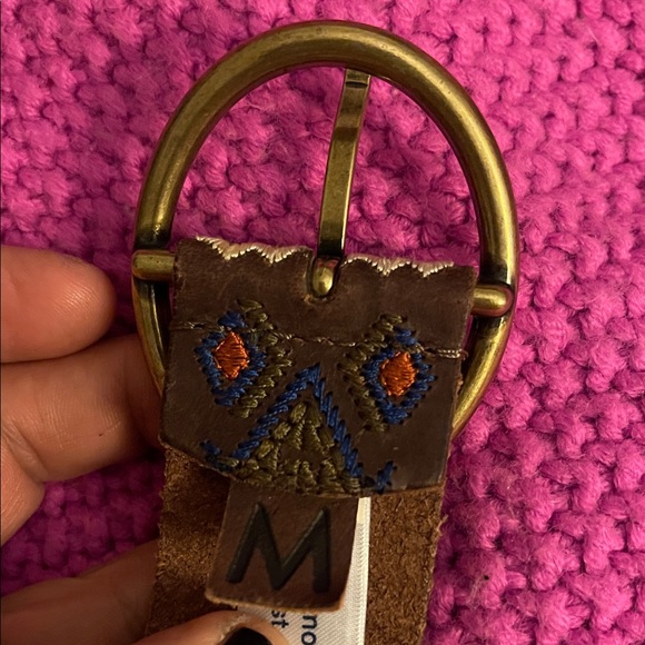 Super pretty:  Lucky Brand Brown Belt with Brass Buckle and Colorful Embroidery - Picture 5 of 5